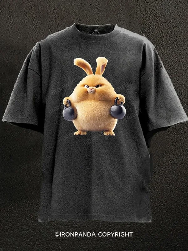 T-Shirt-Orange-Kettlebell rabbit Washed Gym Shirt