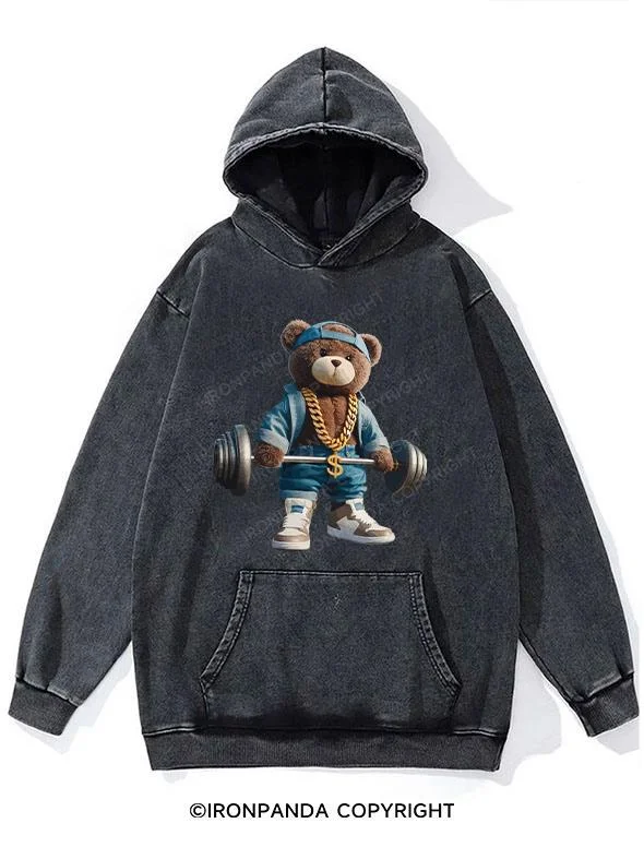 Hoodie-Vegan-weightlifting toy bear Washed Gym Hoodie