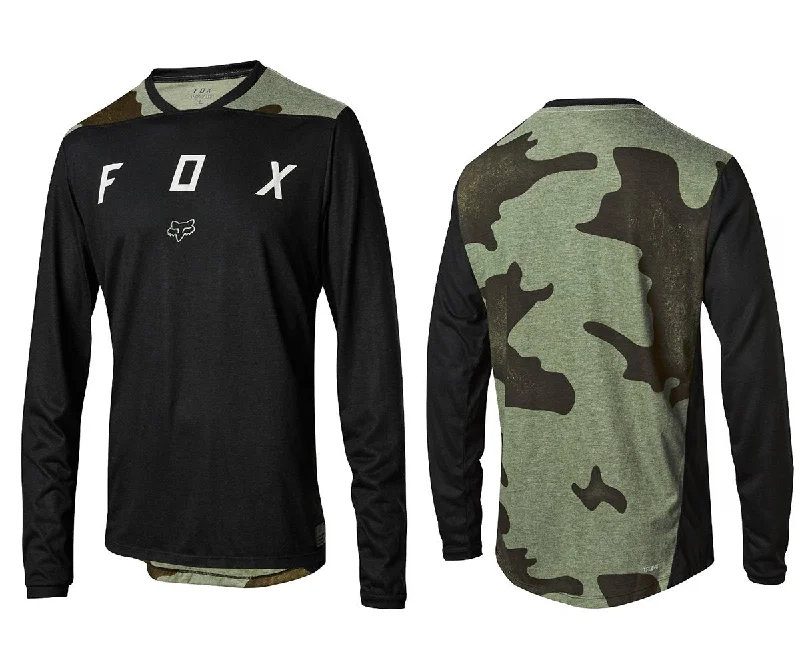 Long-Sleeve-Waterproof-Fox Racing Indicator Mash Long Sleeve Camo Jersey - Black