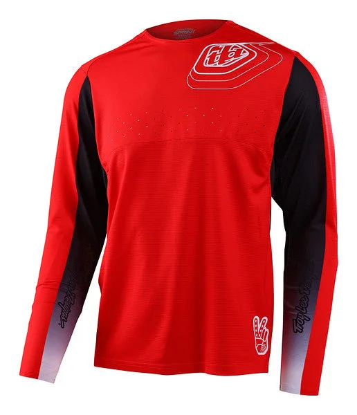 Long-Sleeve-Striped-Troy Lee Designs Sprint Long Sleeve MTB Jersey - Richter - Race Red - 2023