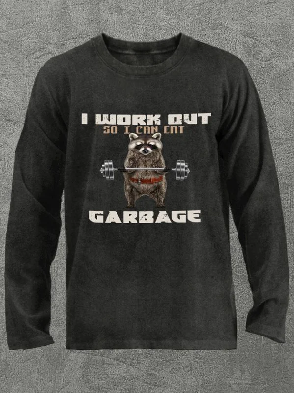 Long-Sleeve-Purple-I workout so I can eat garbage Washed Gym Long Sleeve Shirt