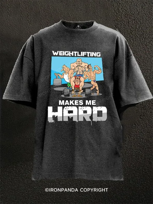 T-Shirt-Anime-Weightlifting Make Me Hard Washed Gym Shirt