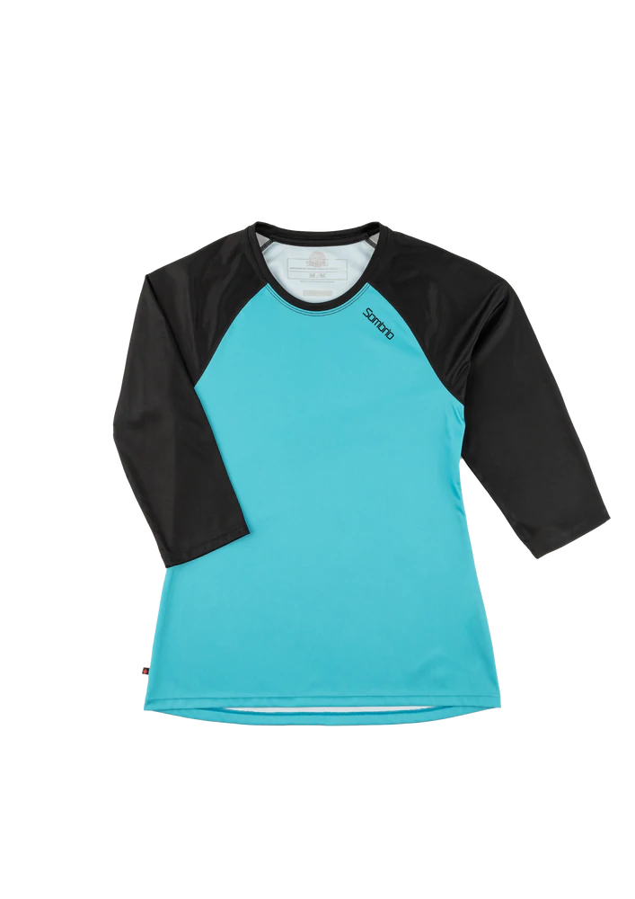 Long-Sleeve-Moisture-Wicking-Sombrio Spruce 2 3/4 Sleeve MTB Jersey - Womens - Skyline Blue