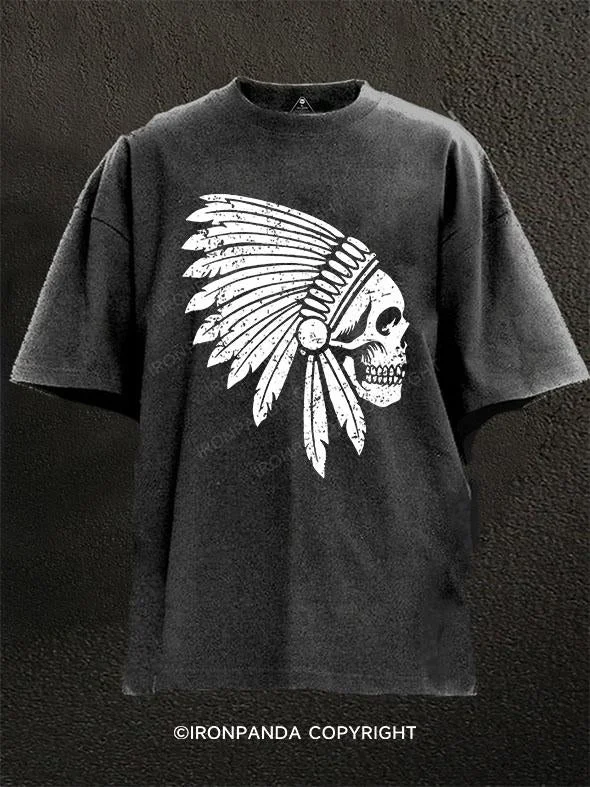 T-Shirt-Crewneck-Native American Head Washed Gym Shirt