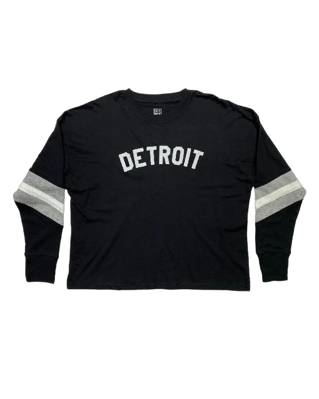 Long-Sleeve-Brown-Ink Detroit - Ladies Boxy Varsity Long sleeve - Black