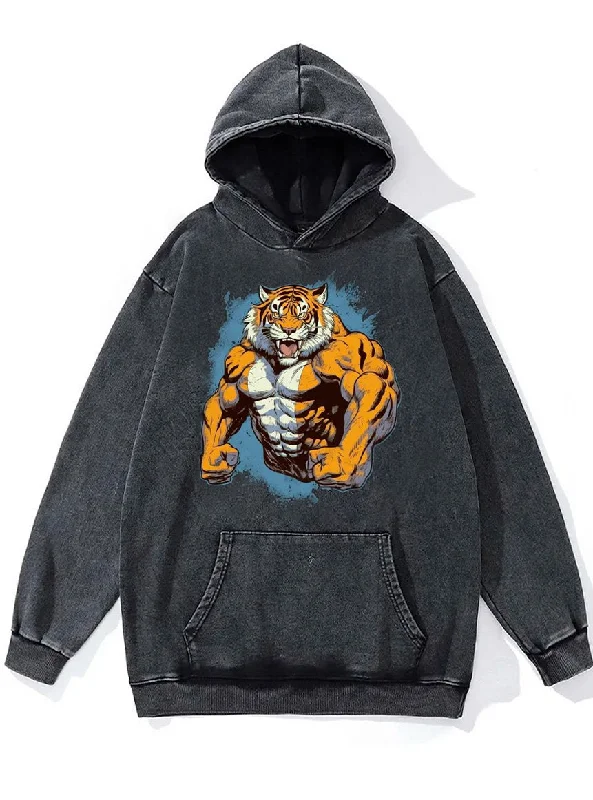 Hoodie-Embroidered-fitness tiger Washed Gym Hoodie