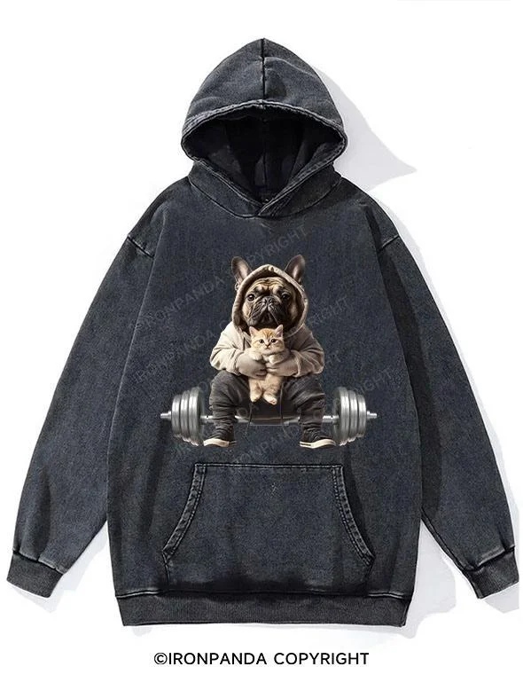 Hoodie-Khaki-Weightlifting dog and cat Washed Gym Hoodie