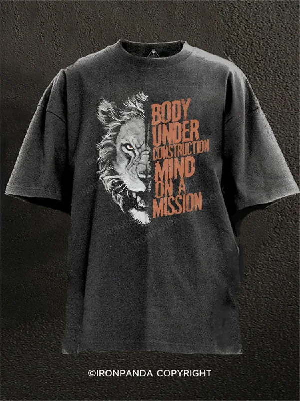 T-Shirt-Raglan-Body Under Construction Mind on a Mission Washed Gym Shirt