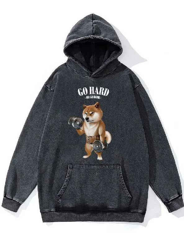 Hoodie-Designer-go hard or go home shiba dog Washed Gym Hoodie