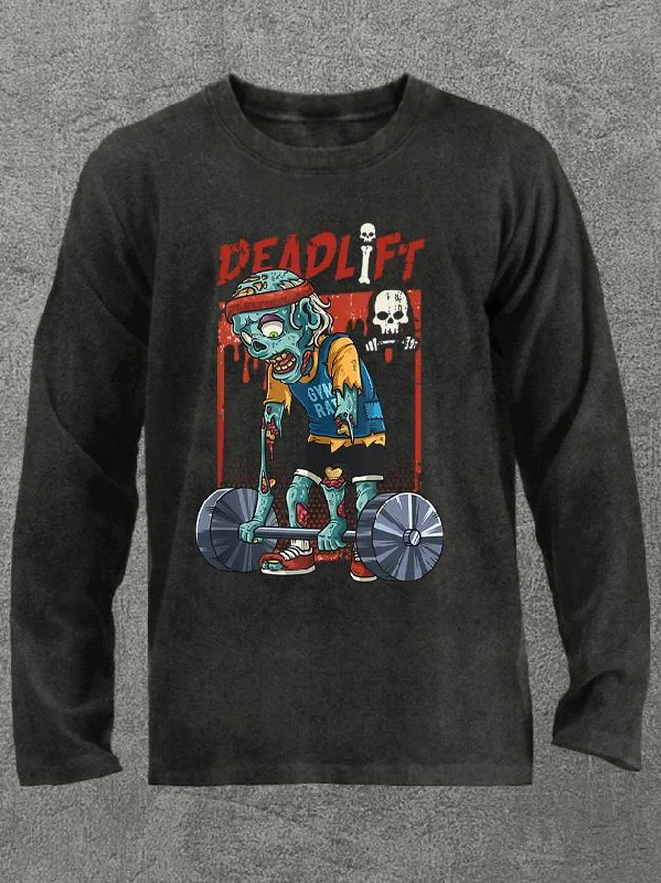 Long-Sleeve-Embroidered-deadlift zombie Washed Gym Long Sleeve Shirt