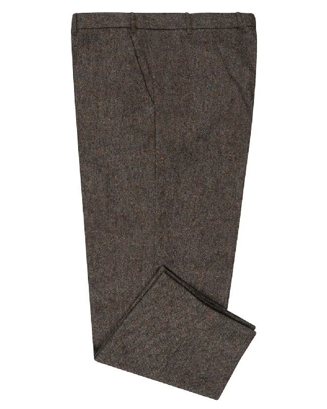 Pants-Loose-Fit-Holland & Sherry Tweed Wool Multicolor Brown Tint - Pink With Blue Orange Point Tweed