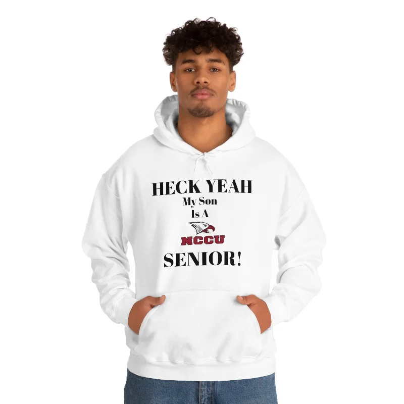 Hoodie-Pink-Heck Yeah My Son is A NCCU Senior Unisex Heavy Blend™ Hooded Sweatshirt