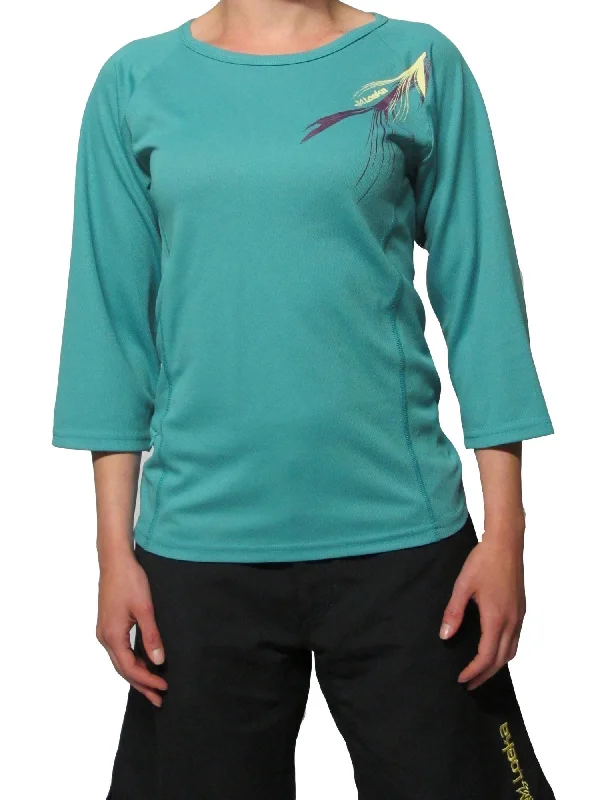 Long-Sleeve-Organic-Loeka Womens Kasista 3/4 Sleeve MTB Jersey - Green Blue Slate