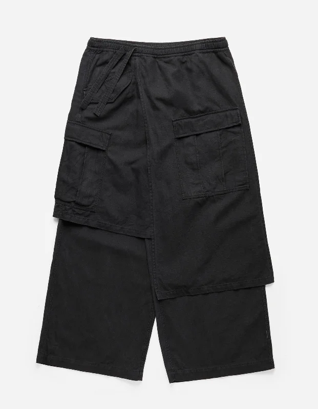 Pants-Techwear-4588 Asym Cargo Hakama Pants Black