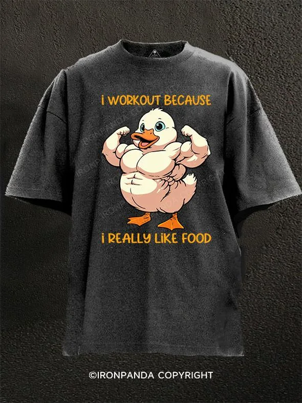 T-Shirt-Orange-I WORKOUT BECAUSE I REALLY LIKE FOOD Washed Gym Shirt