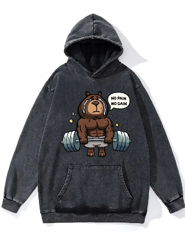 Hoodie-Thermo-Regulated-NO PAIN NO GAIN WEIGHTLIFTING BEAR Washed Gym Hoodie