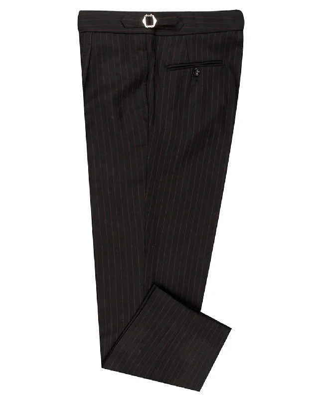 Pants-Wide-Leg-Dugdale Royal Classic: Black Twill with Brown Pinstripes