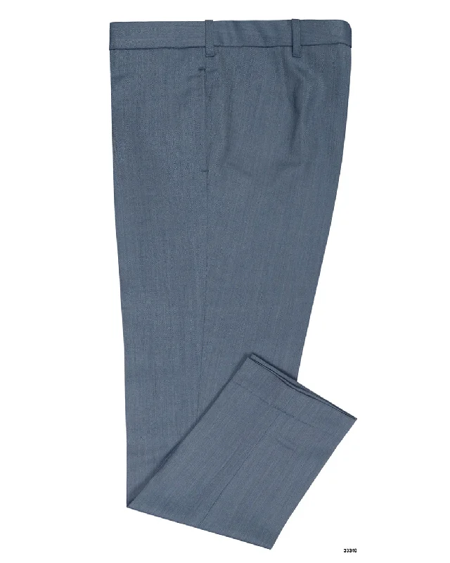 Pants-Travel-Loro Piana: Super 120s Blue Herringbone