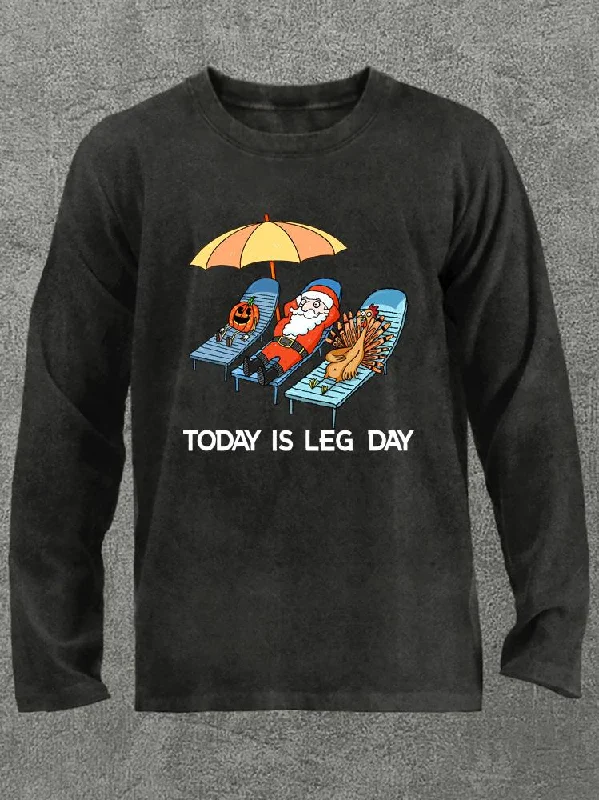 Long-Sleeve-Slim-Fit-Today is Leg Day Washed Gym Long Sleeve Shirt