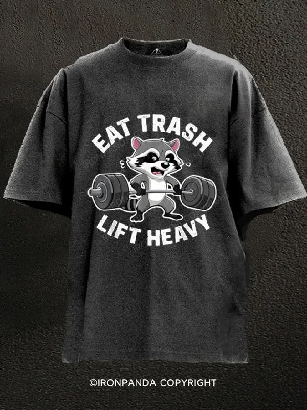 T-Shirt-Beige-Eat Trash Lift Heavy Racoon Washed Gym Shirt