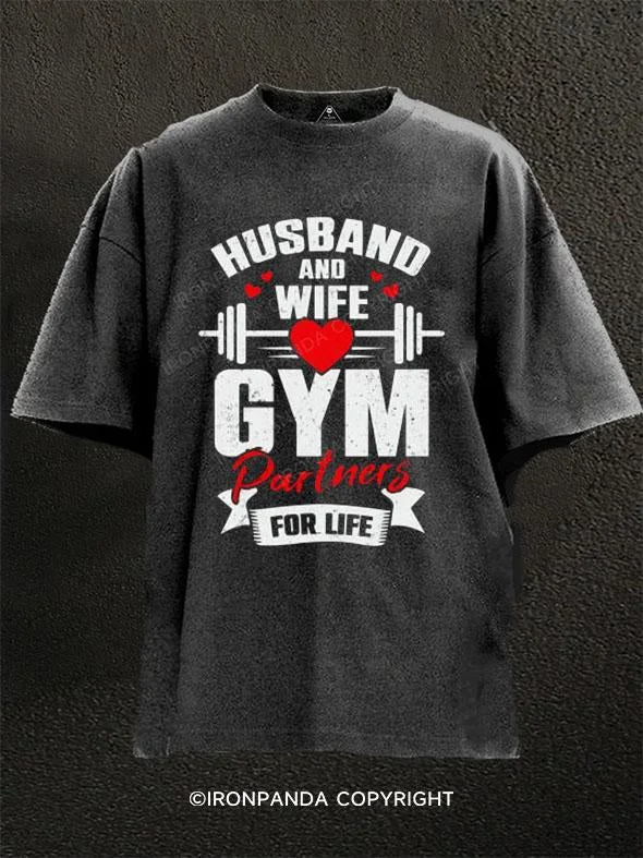 T-Shirt-Anime-Husband And Wife Gym Partners For Life Washed Gym Shirt