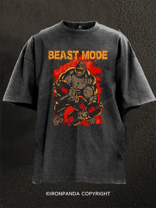 T-Shirt-Short-Sleeve-Gorilla Beast Mode Washed Gym Shirt