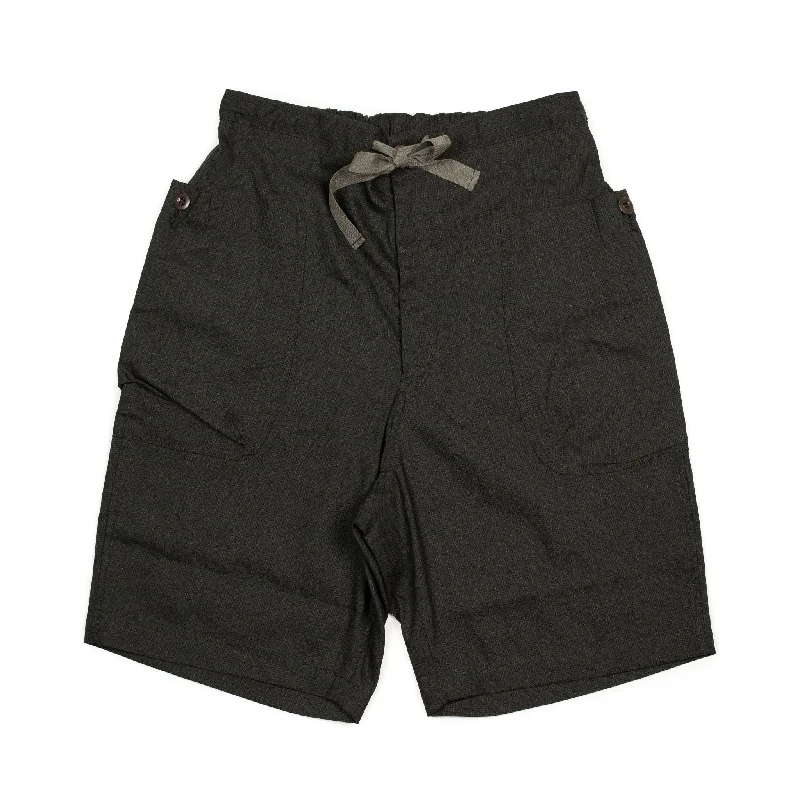 Shorts-Cargo-Pouch pocket easy shorts in brown and charcoal microcheck linen mix