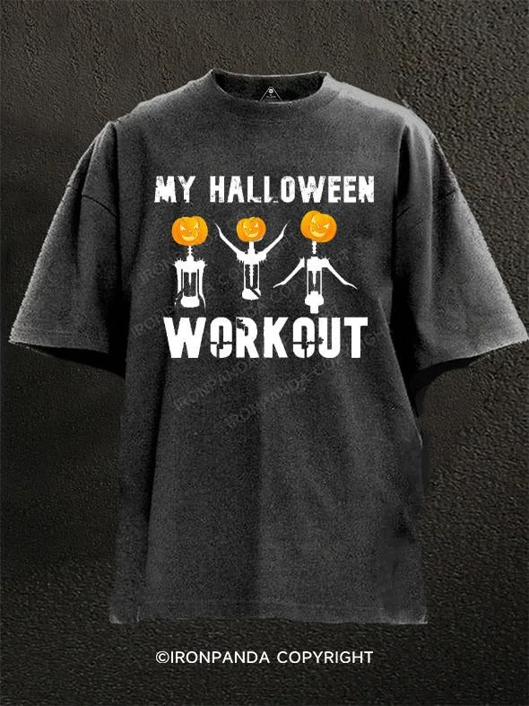 T-Shirt-Boho-My Halloween Wine Workout Washed Gym Shirt