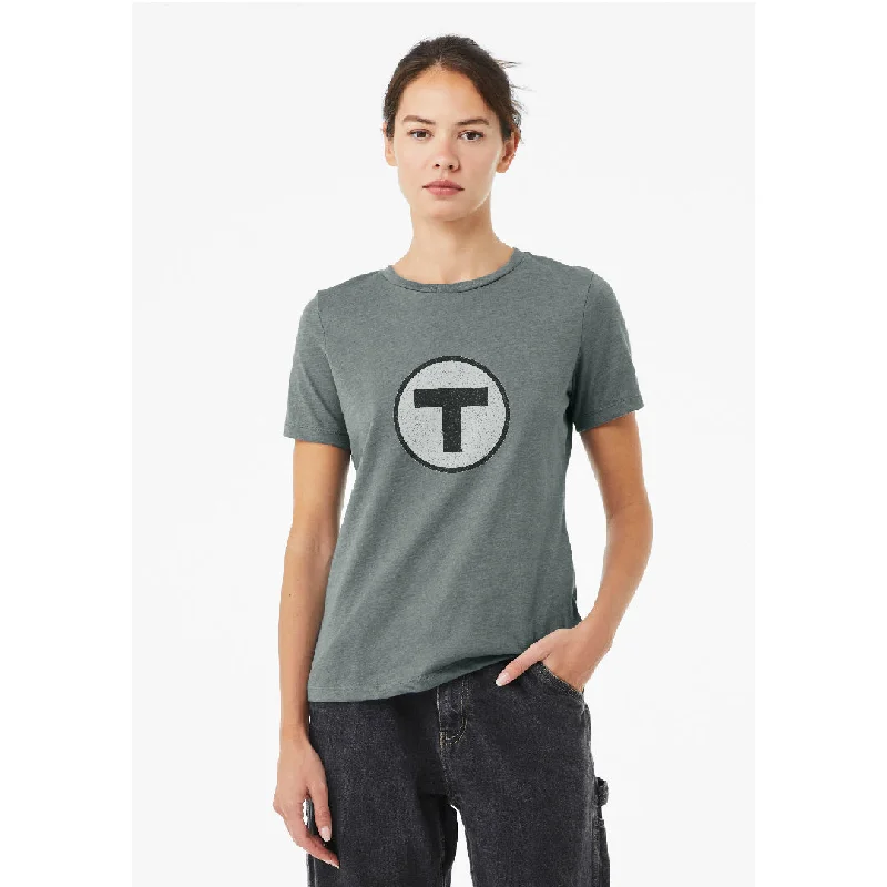 T-Shirt-Green-Boston MBTA T Logo Gray/Silver T-Shirt (ADULT LADIES)