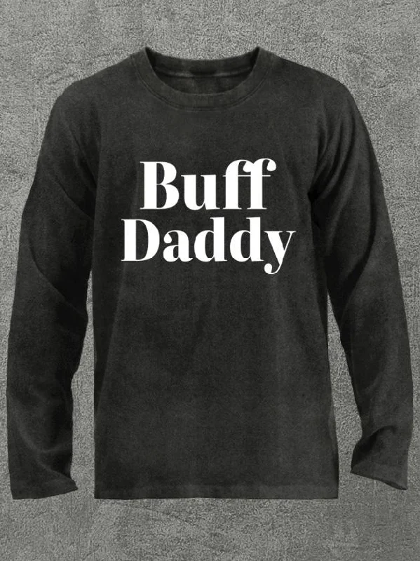 Long-Sleeve-Cotton-buff daddy Washed Gym Long Sleeve Shirt