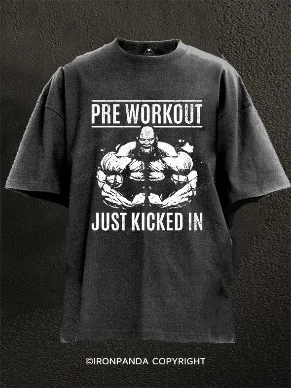 T-Shirt-Recycled-Pre Workout Just Kicked In Washed Gym Shirt