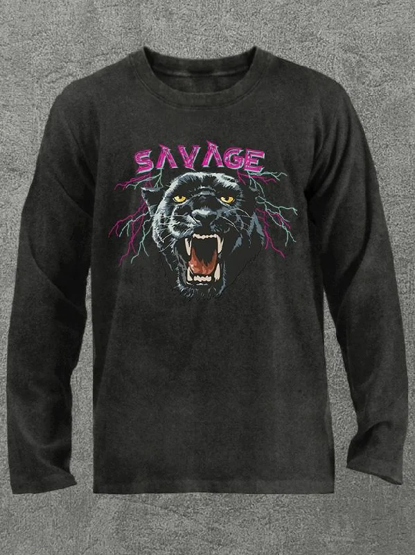 Long-Sleeve-Striped-savage panther Washed Gym Long Sleeve Shirt