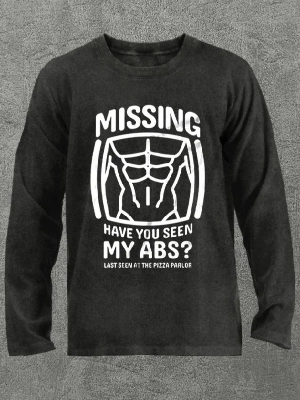 Long-Sleeve-Moisture-Wicking-missing abs at the pizza parlor Washed Gym Long Sleeve Shirt