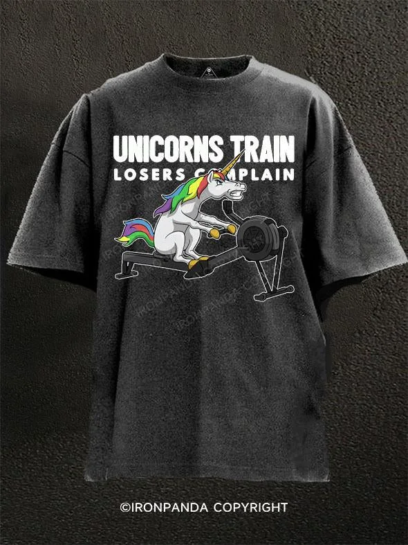 T-Shirt-Funny-Unicorns Train, Losers Complain Washed Gym Shirt