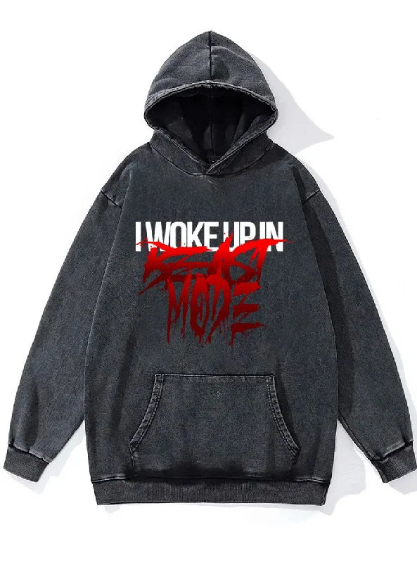 Hoodie-Khaki-I woke up in beast mode Washed Gym Hoodie