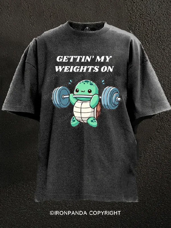 T-Shirt-Cotton-Gettin' My Weights On Washed Gym Shirt