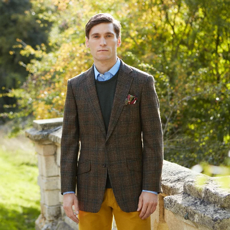 Jacket-Sustainable-William Brown and Green Check Tweed Wool Silk Cashmere Jacket