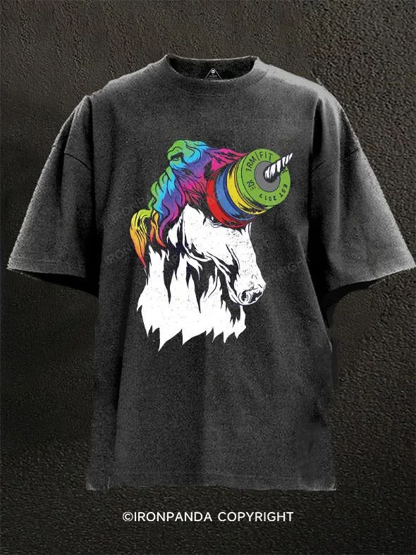 T-Shirt-Streetwear-Unicorn and Competition Plates Washed Gym Shirt