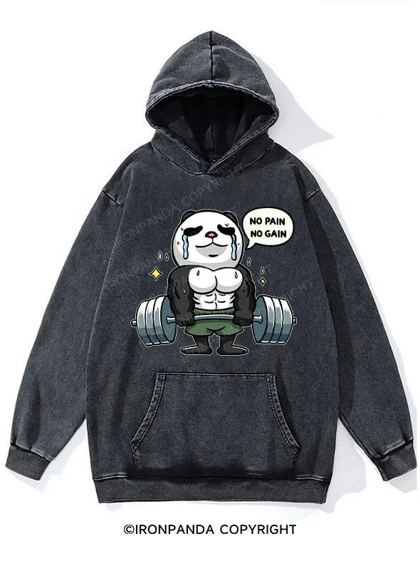 Hoodie-Fleece-no pain no gain panda Washed Gym Hoodie