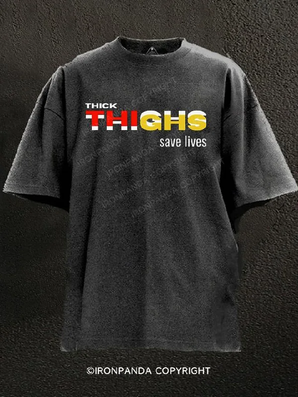 T-Shirt-Retro-Thick Thighs Washed Gym Shirt