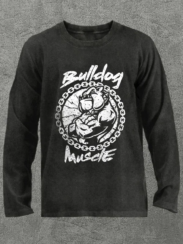 Long-Sleeve-All-Season-bulldog muscle Washed Gym Long Sleeve Shirt