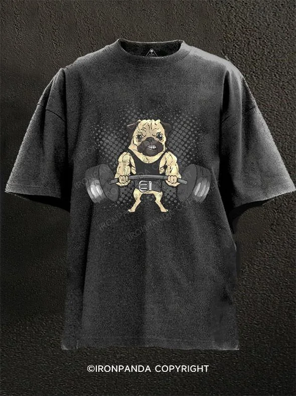 T-Shirt-Striped-Deadlifting Pug Washed Gym Shirt