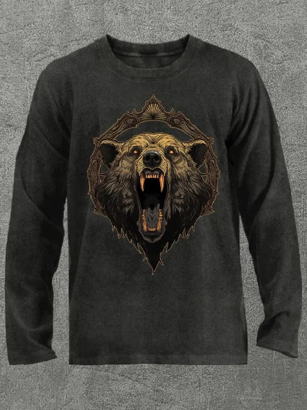 Long-Sleeve-Orange-fierce bear Washed Gym Long Sleeve Shirt