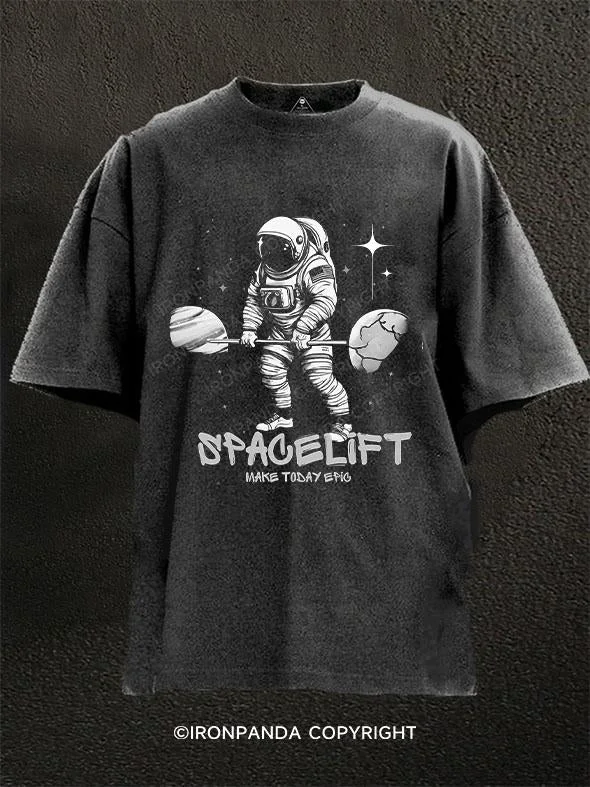 T-Shirt-Gothic-Spacelift Astronaut Lifting Planets Washed Gym Shirt