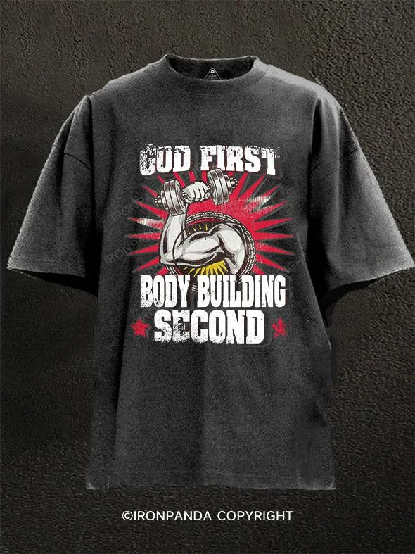 T-Shirt-Couple-God First Body Building Second Washed Gym Shirt