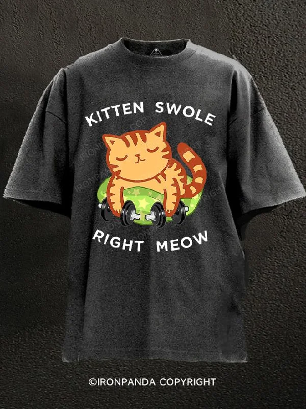 T-Shirt-Sleeveless-Lifting Right Meow Cat  Washed Gym Shirt