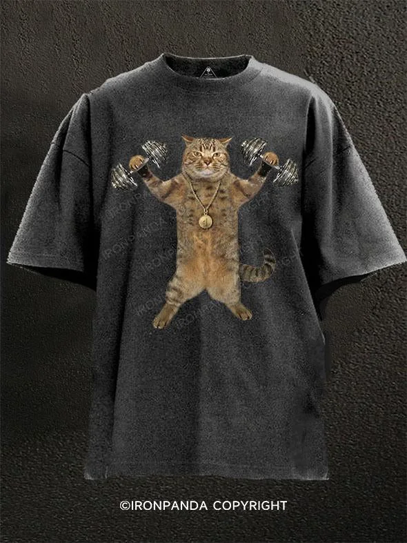 T-Shirt-Bamboo-Weightlifting Cat Washed Gym Shirt