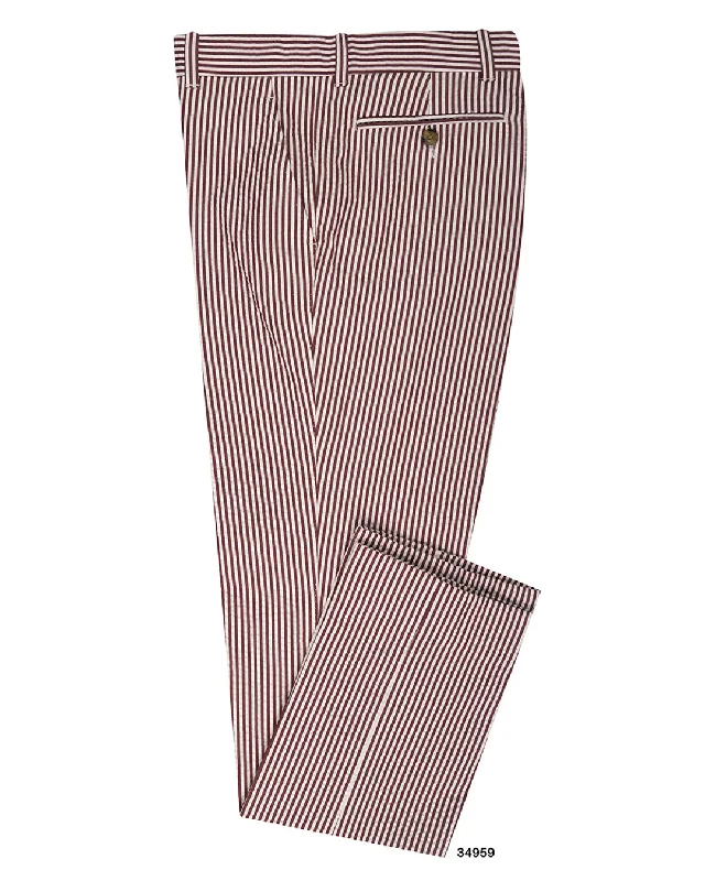 Pants-Hiking-Rose Red White Bengal Stripes Seersucker