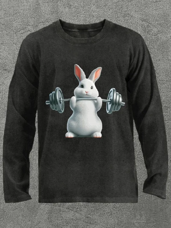 Long-Sleeve-Blue-Weightlifting Rabbit Washed Gym Long Sleeve Shirt