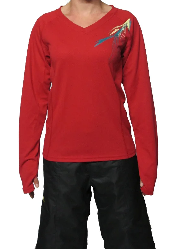 Long-Sleeve-Sustainable-Loeka Kasista V-Neck Long Sleeve MTB Jersey - Womens - Tango Red